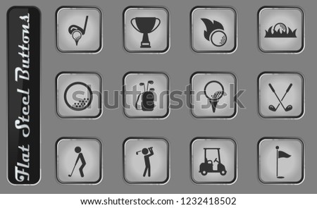 Golf vector web icons on the flat steel buttons