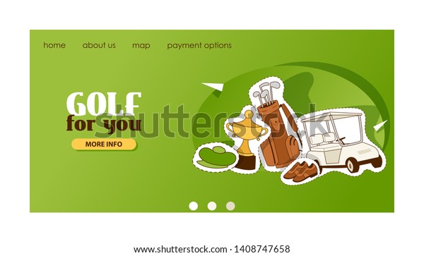 Golf vector web page\
golfers sportswear and golfball for playing in golfclub backdrop\
illustration set of sportsman golfing clothes web-page landing\
background banner.