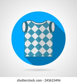 Golf vest flat vector icon. Single round blue flat vector icon for golf vest with long shadow on gray background.