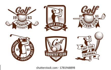 Golf vintage emblem set. Golfer club retro badges. Vector illustration.