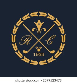 golf vintage logo with laurel and stick