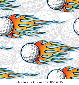 Imagen de ilustración vectorial de diseño de fondo de escritorio de golf. El fondo de mosaico repetitivo de las bolas de golf y la llama del fuego textura de patrón sin fisuras.