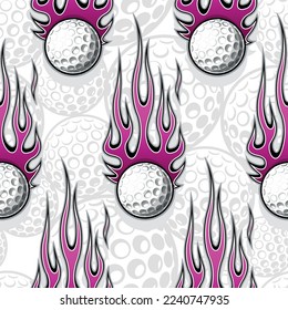 Golf wallpaper design vector illustration image. Repeating tile background of golf balls and fire flame seamless pattern texture.