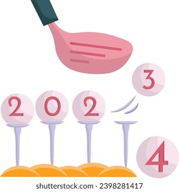 Golf Wedge Hitting and removing 2023 and 2024 Ball concept, Twenty Twenty four vector icon design, Happy New Year 2024 Symbol, HNY Wishes Sign, New Years Eve celebration Element stock illustration