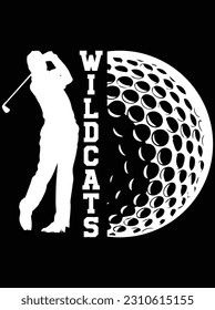 Diseño de arte vectorial de gatos salvajes de golf, archivo EPS. archivo de diseño para camiseta. SVG, archivo de diseño de corte EPS