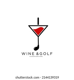 
golf and wine logo. creative combination of golf club with wine glass