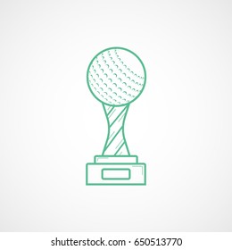 Golf Winner Cup Green Line Icon On White Background