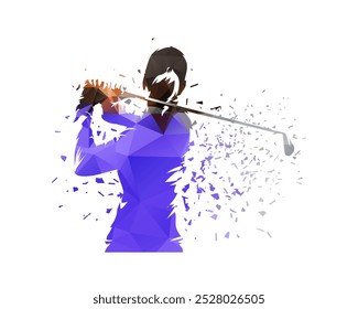 Mujeres del golf, logotipo femenino del golfista, Ilustración vectorial poligonal baja aislada