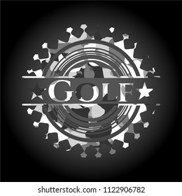 Golf written on a grey camouflage texture