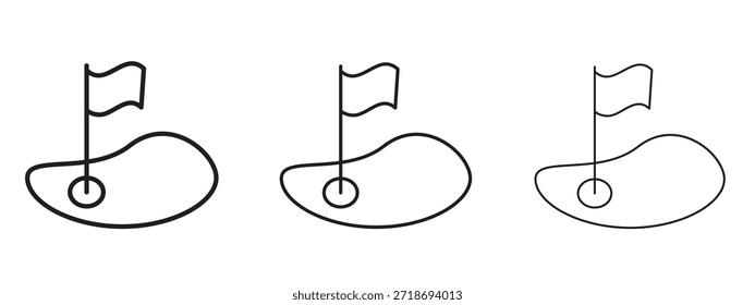 Ícone de pátio de golfe logotipo pictograma preto conjunto. linha fina contorno arte.