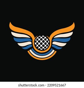 Golfball Logo Vector And Sports Logo With Wings, Sports Icon With Black Background.