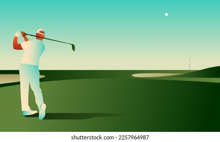 Golfclub competition poster. Template for golf competition or championship event. Blue sky and green golf field.