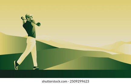 Cartaz da competição de Golfclub. Modelo para competição de golfe ou evento de campeonato. Céu azul e campo de golfe verde.