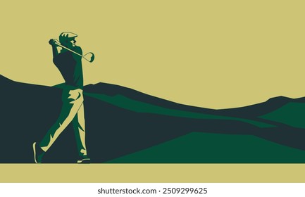 Golfclub competition poster. Template for golf competition or championship event. Blue sky and green golf field.