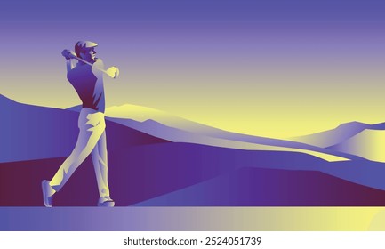 Golfclub competition poster. Template for golf competition or championship event. Blue sky and green golf field.