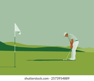 Golfclub competition poster. Template for golf competition or championship event. Blue sky and green golf field.