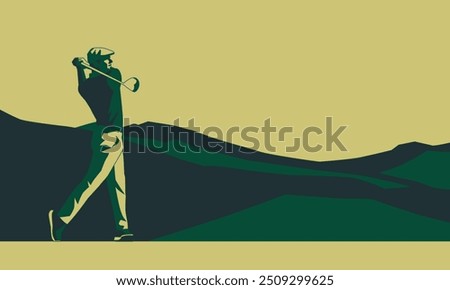 Golfclub competition poster. Template for golf competition or championship event. Blue sky and green golf field.