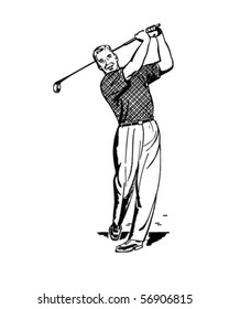 Golfer 2 - Teeing Off - Retro Clip Art