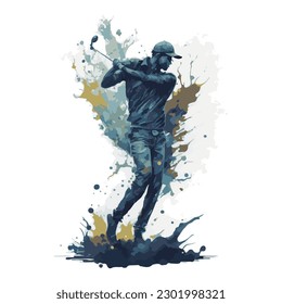 Golfer. Abstract figure of a golfer. Silhouette of a golfer in paints.