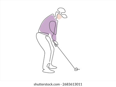 Golfer in action with continuous line drawing. line icon-continuous line drawing. Editable stroke. 