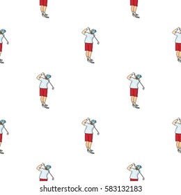 Golfer after kick icon in cartoon style isolated on white background. Golf club symbol stock vector illustration.
