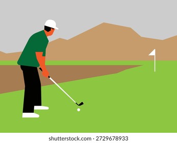 Golfer aiming at the flag with focus and precision on the green.