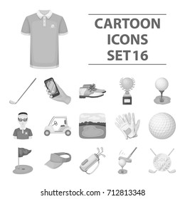 A golfer, a ball, a club and other golf attributes.Golf club set collection icons in monochrome style vector symbol stock illustration web.