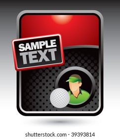 golfista y bola en publicidad estilizada roja