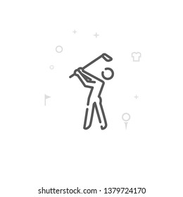 Golfer Before Hitting Vector Line Icon. Golf Club, Country Club Symbol, Pictogram, Sign. Light Abstract Geometric Background. Editable Stroke. Adjust Line Weight. Design with Pixel Perfection.