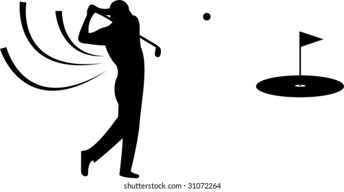 Golfer black silhouette on white background