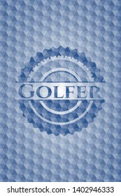 Golfer blue hexagon emblem. Vector Illustration. Detailed.