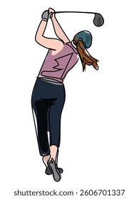 Golfer in continuous line drawing on a white background.