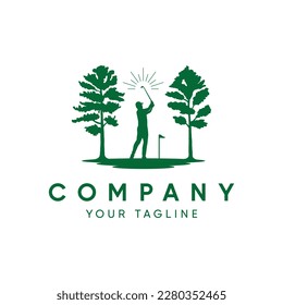 Golfer design with pine tree background, on white background, vector design, eps 10