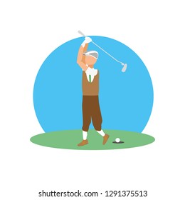 golfer with field and stick golf