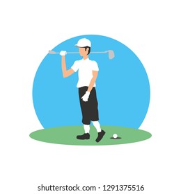 golfer with field and stick golf