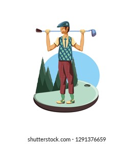 golfer with field and stick golf