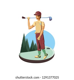 golfer with field and stick golf