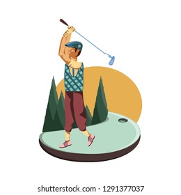 golfer with field and stick golf