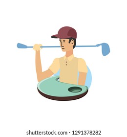 golfer with field and stick golf