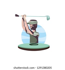 golfer with field and stick golf