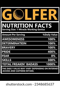 Golfer funny nutrition fact vector art design, eps file. design file for t-shirt. SVG, EPS cuttable design file