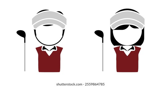 golfer or golf player icon profile in two gender for hobby vector