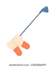 Golfer hands swinging with golf stick semi flat colorful vector first view hands. Golf club. Golfing training. Editable closeup pov on white. Simple cartoon spot illustration for web graphic design