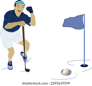 The golfer has a strong shot of the golf ball and score
