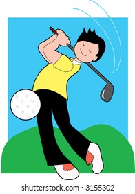 Golfer hitting a ball on a fairway
