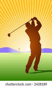 Golfer hitting ball toward the green - VECTOR