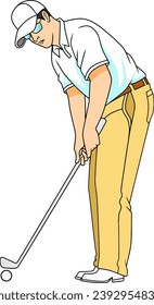 Golfer Hitting Ball vector illustration isolated on white background