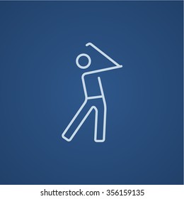 Golfer line icon for web, mobile and infographics. Vector light blue icon isolated on blue background.