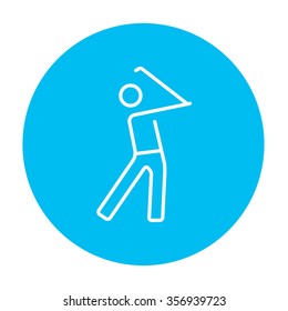 Icono de línea Golfer para web, móvil e infografía. Icono de blanco vector en el círculo azul claro aislado en fondo blanco.