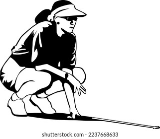 Golfer Lining Up Shot Vector Illustration